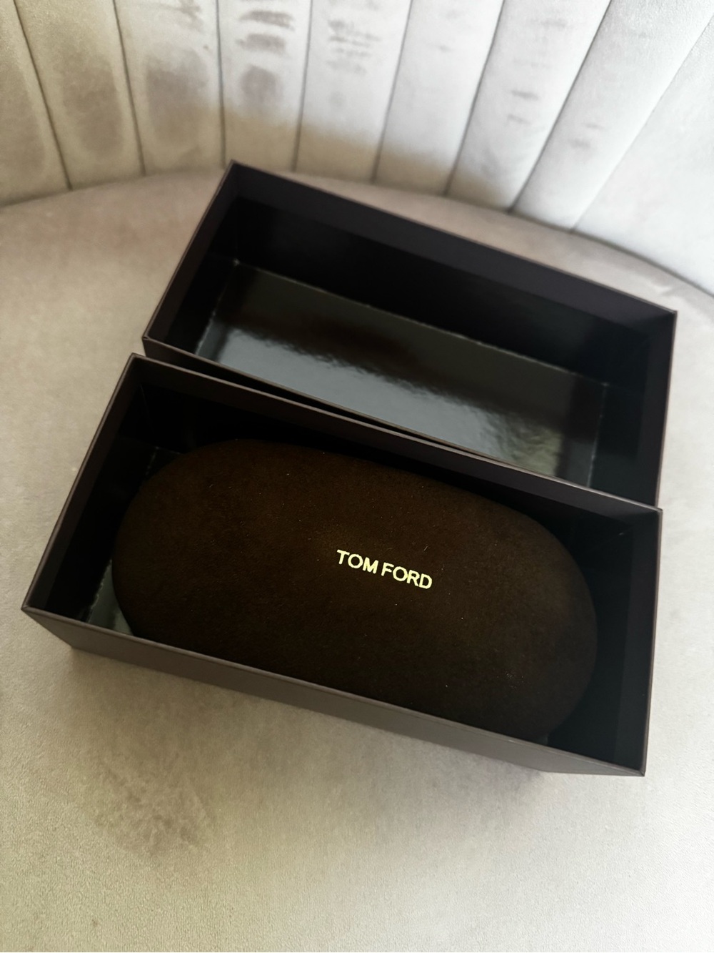 Tom Ford Brown Velvet Sunglasses Case with Gold Logo